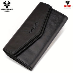Women's Vintage Envelope Wallet Top Grain Leather Snap Closure Zip Pocket