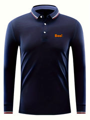 Boo Print Men's Casual Button Up Long Sleeve Lightweight Polo Shirt