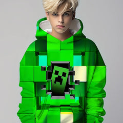 Boy's Green Monster Print Hoodie for Spring Fall