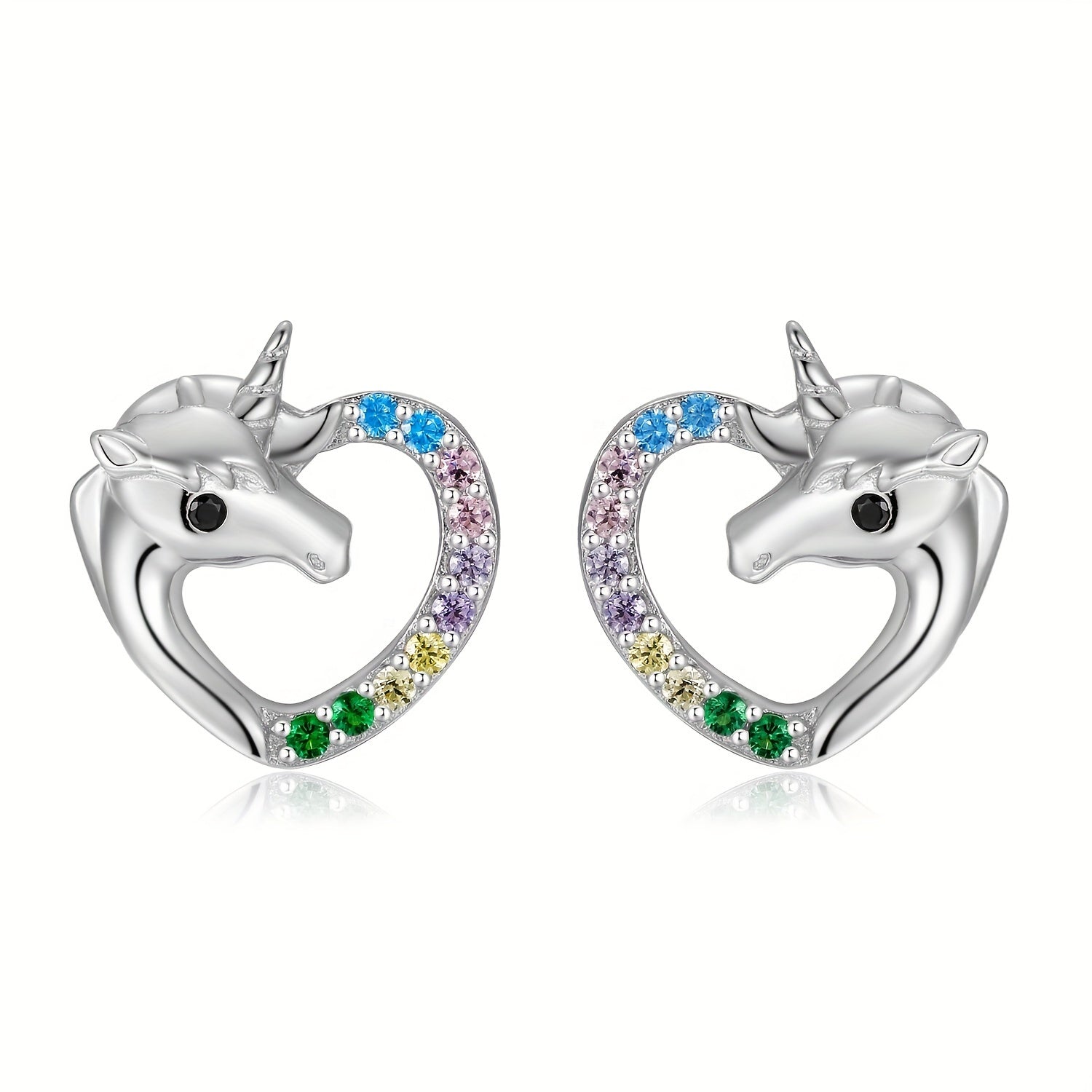 925 Silver Unicorn Pendant Earrings with Colorful Zircon