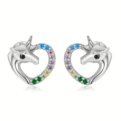 925 Silver Unicorn Pendant Earrings with Colorful Zircon