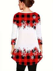 Women's Plus Size Christmas Outfit Set - Gingham & Snowman Print Top