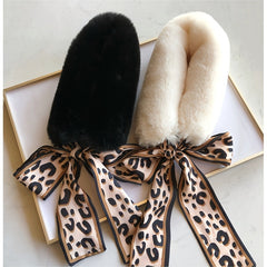 Leopard Scarf Ribbons Faux Fur Winter Wrap Collar Scarf