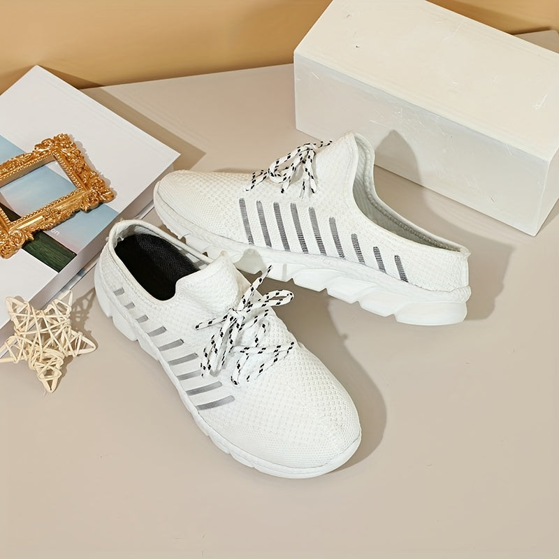 Women's Knitted Sneakers Breathable Lace Up Flat Shoes
