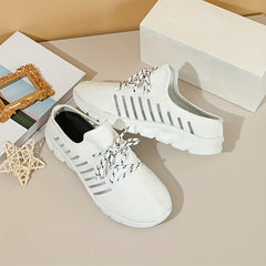 Women's Knitted Sneakers Breathable Lace Up Flat Shoes