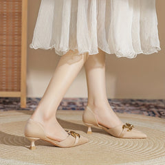 Metal Decor Kitten Heels Point Toe Pumps