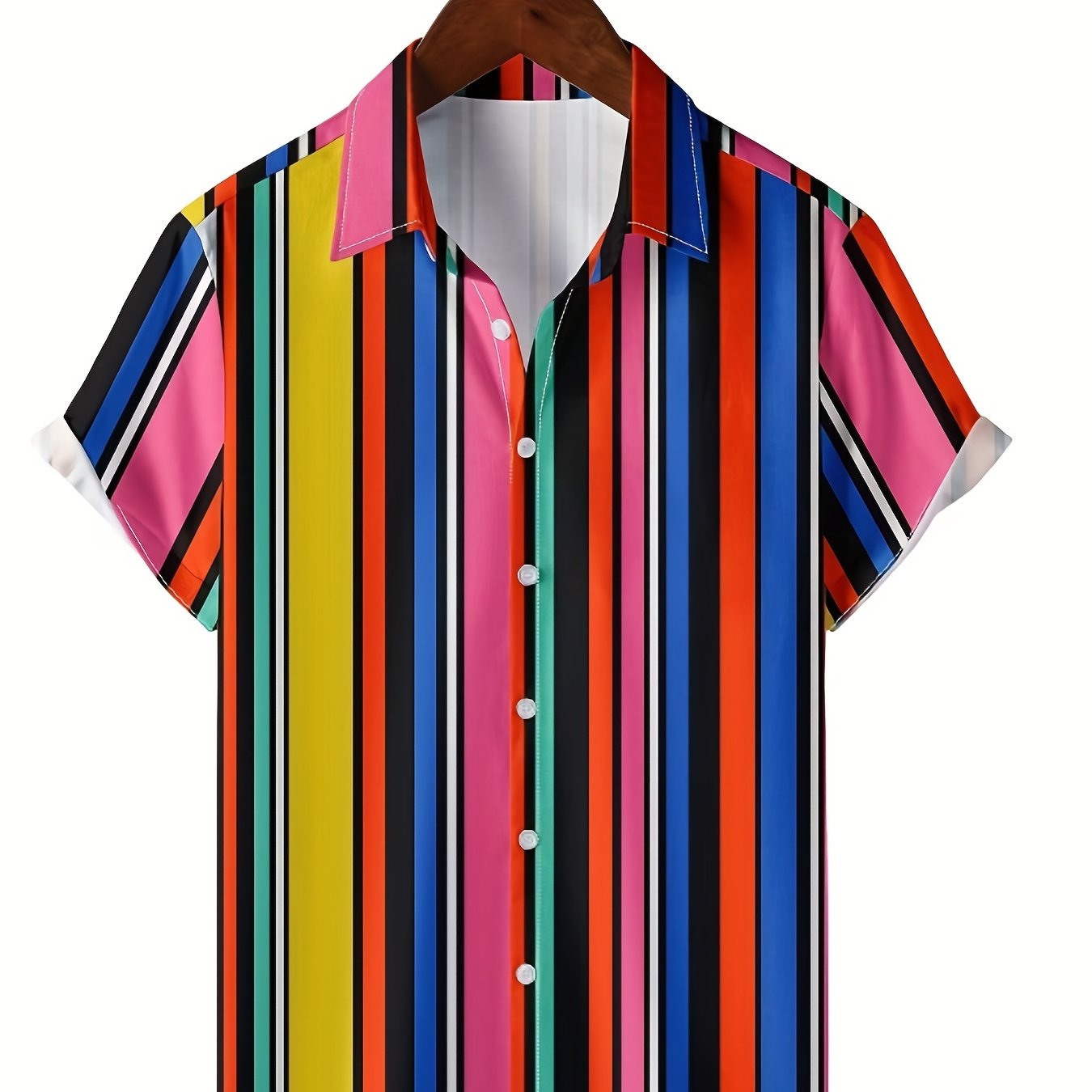 Colorful Stripes Print Men's Short Sleeve Shirt for Beach Summer