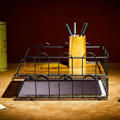 Wooden Desk Organizer Paper Tray Stackable Letter Tray 2 layer