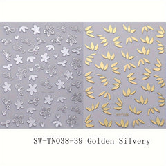Metallic Leaf Nail Art Stickers Flower Rose Golden Silvery Mirror Spring Petal