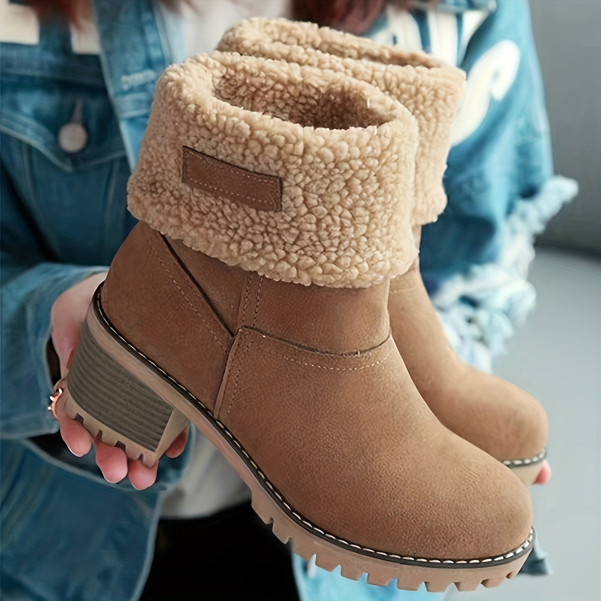 Women's Faux Fur Lined Block Heeled Ankle Boots