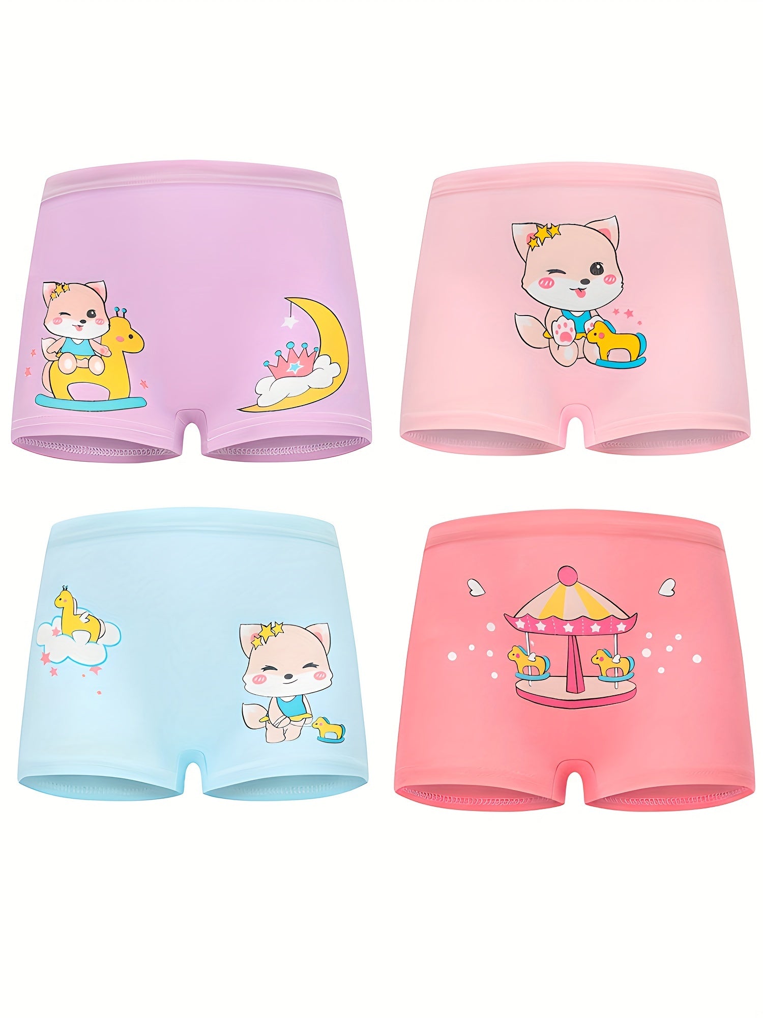 4pcs Girls Animal Boxer Briefs Soft Breathable Kids Underwear