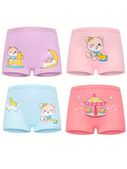 4pcs Girls Animal Boxer Briefs Soft Breathable Kids Underwear