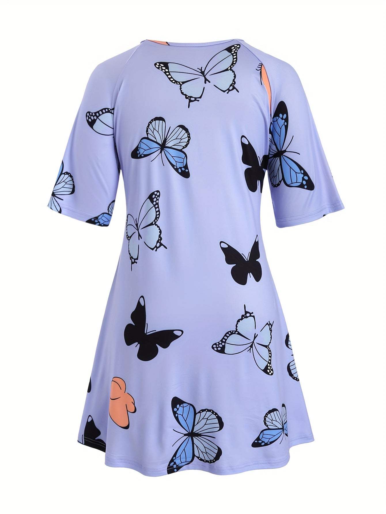 Butterfly Print Nightdress Short Sleeve Round Neck