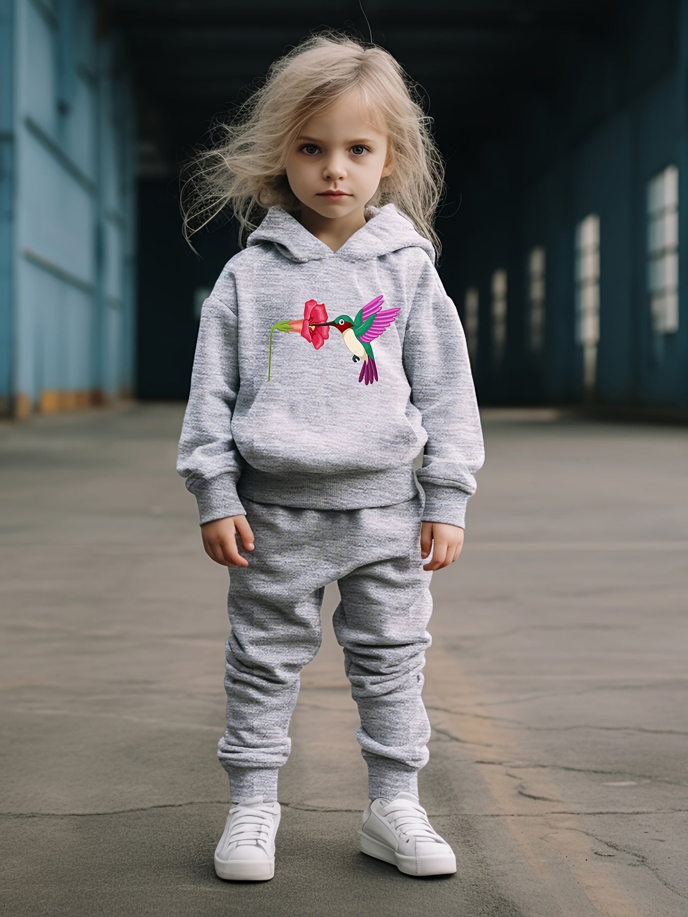 OERYUI 2pcs Bird & Flower Print Hoodies Pants Set Spring Fall