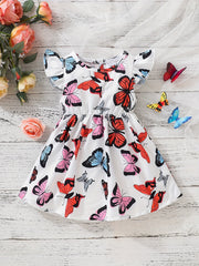 Baby Girls Butterfly Dress Ruffled Sleeves Princess Dresses