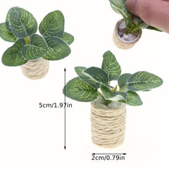 Artificial Eucalyptus Fiddle Leaf Fig Plant Pot for Dollhouse or Terrarium Decor