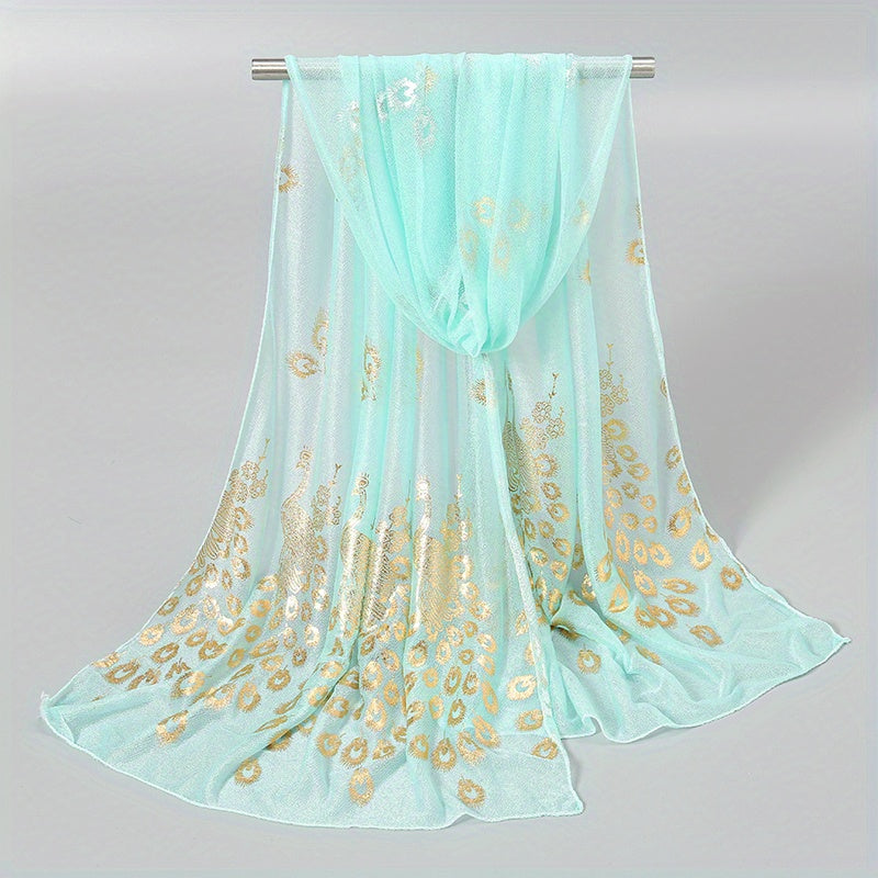 Peacock Hot Stamping Scarf Thin Breathable Shawl Women Sunscreen Windproof