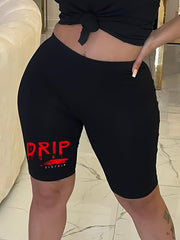 Letter Print Biker Shorts High Waist Casual Spring & Summer