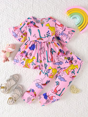 Girls Dino Print Top & Leggings Set for Autumn
