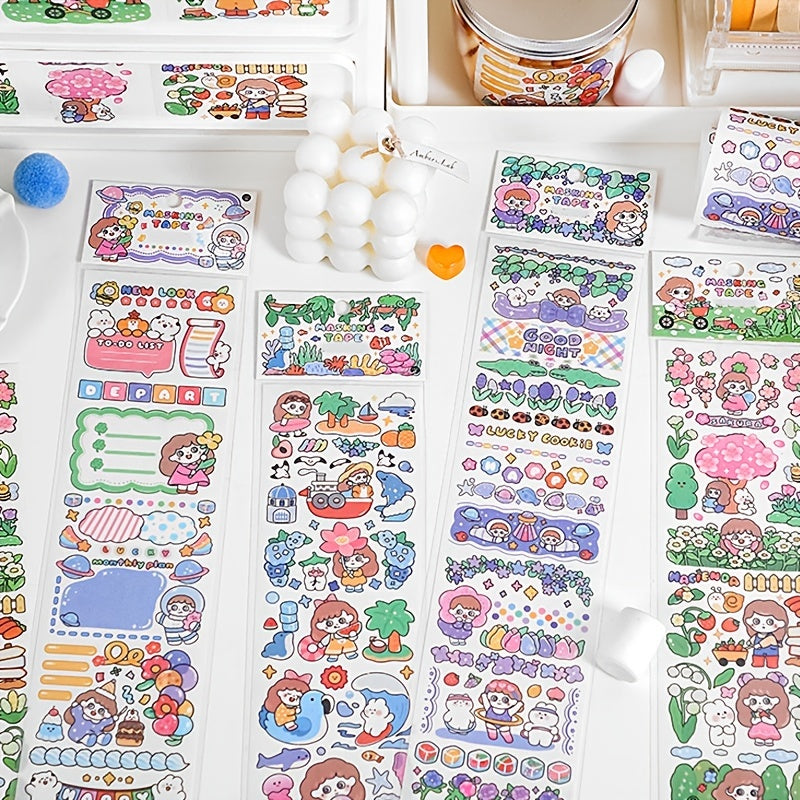 Cartoon Holographic Sticker Long Strap Tape 4pcs 13.78in 2.76in