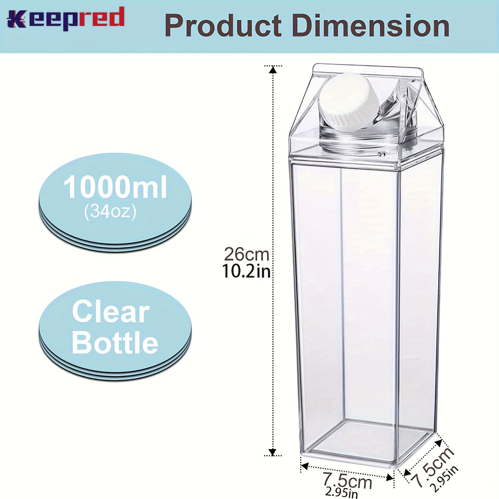 Red Square Water Bottle Large Capacity Portable Transparent for Sports Camping