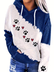 Paw & Heart Print Hoodie Drawstring Sweatshirt
