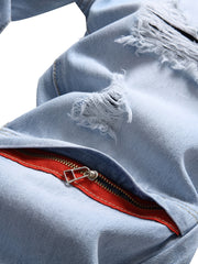 Men's Ripped Straight Regular Denim Jeans With Pockets