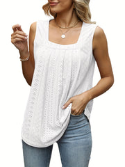 Eyelet Tank Top Square Neck Sleeveless Summer Top