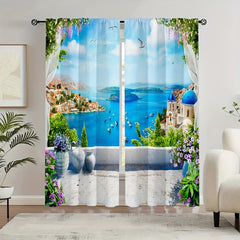 Romantic City Seagulls Boat Architecture Curtains