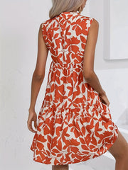 Plants Print V Neck Sleeveless Midi Dress