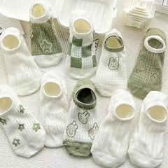10 Pairs Bunny & Floral Print Socks & Low Cut Ankle Socks Women's Stockings