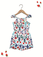 Toddler Girls Flowers Ruffle Trim Rompers Jumpsuits