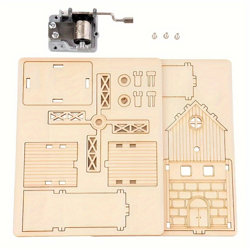 3D Puzzle Windmill Music Box Wooden Toy