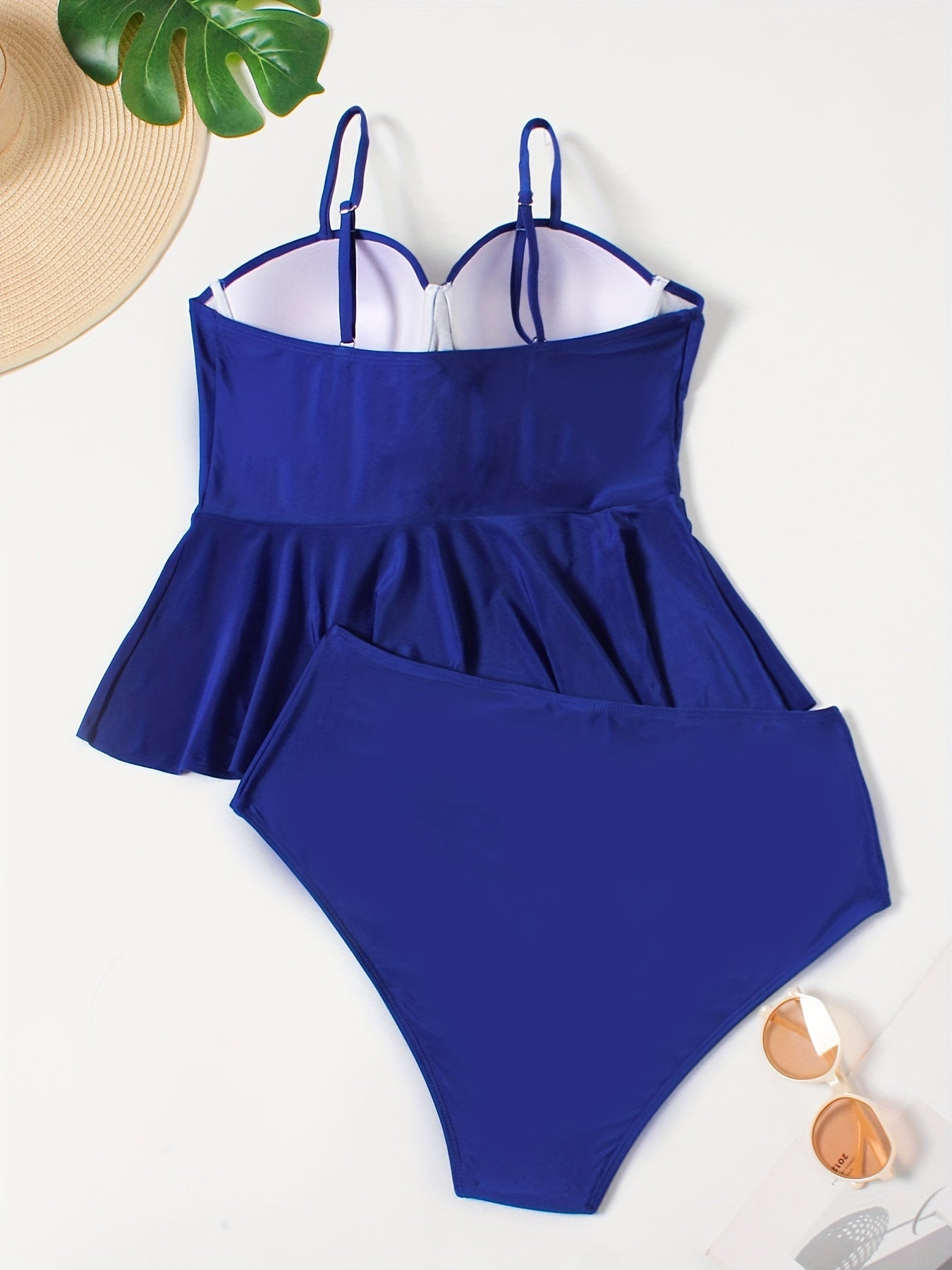 Retro Tankini Set Women's Plus Plain Sweetheart Neck Cami Top & Underw