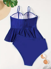 Retro Tankini Set Women's Plus Plain Sweetheart Neck Cami Top & Underw