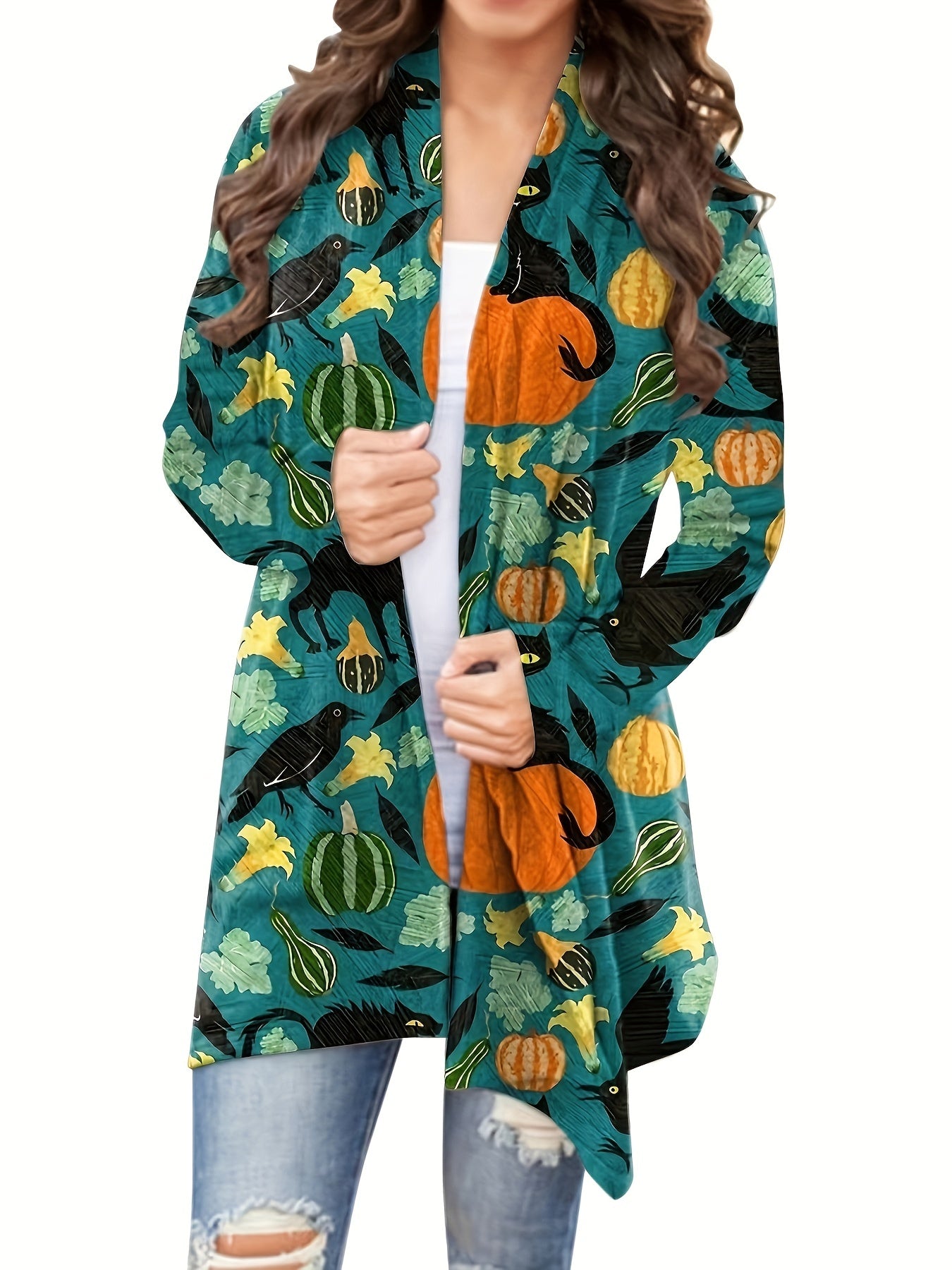 Pumpkin Print Long Sleeve Cardigan