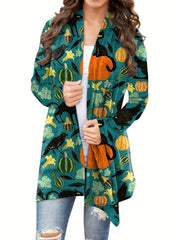 Pumpkin Print Long Sleeve Cardigan