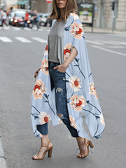 Floral Chiffon Blouse V Neck Long Sleeve Rash Guard Casual Beachwear