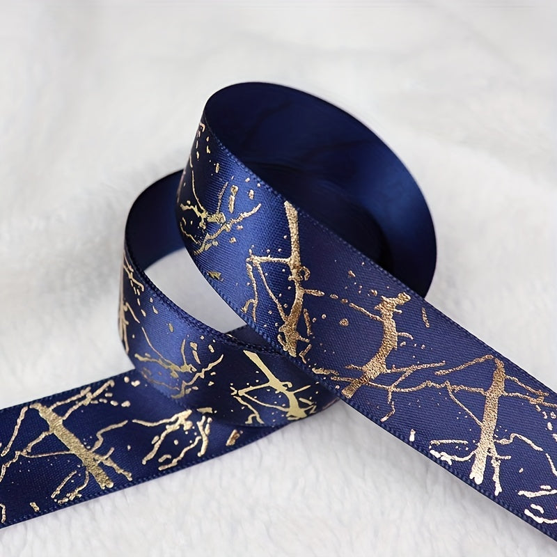 5 Yards 25mm Satin Marble Crack Pattern Golden Foil Printed Ribbon