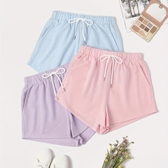 3 Pack Plus Size Casual Pajama Shorts Women's Plus Solid Plain Elastic