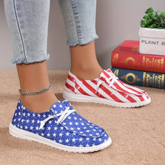Women's Star & Striped Print Sneakers Lightweight Lace Up Canvas Shoes Casual