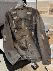 Solid Button Long Sleeve Denim Jacket
