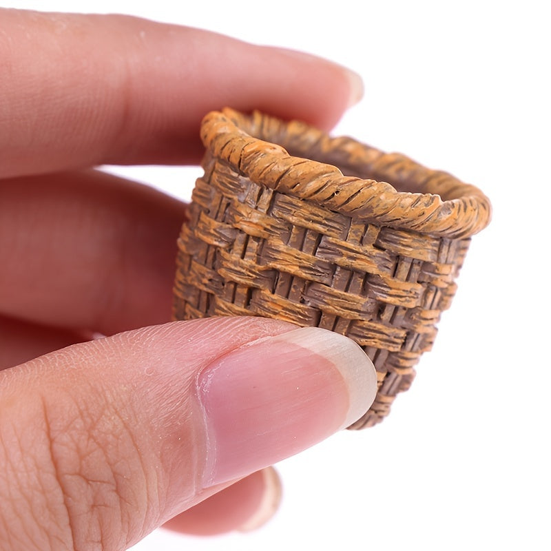 Mini Bamboo Basket Resin Ornaments for 1:12 Doll House