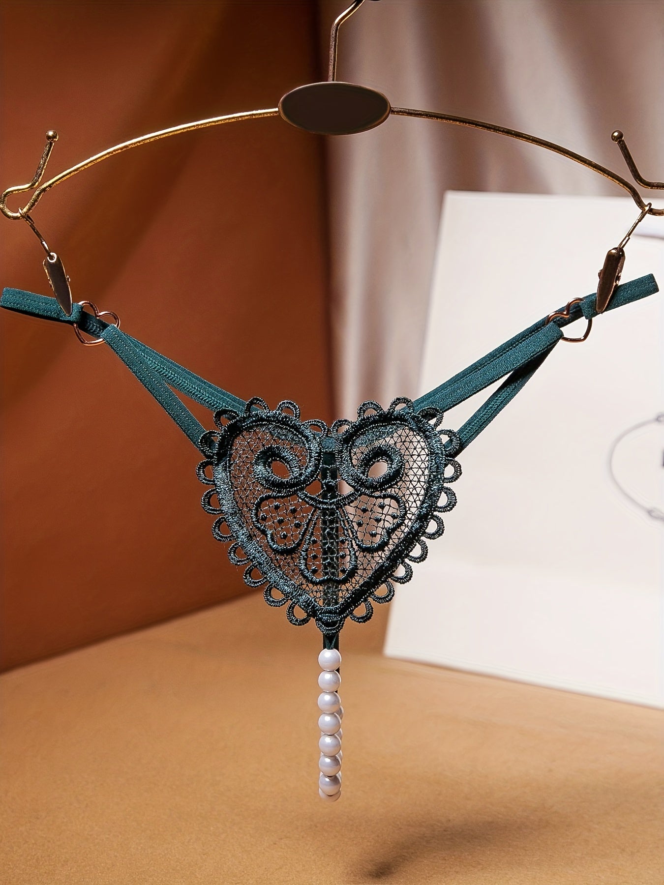 Floral Embroidery Thongs See Through Pearl Massage Panties