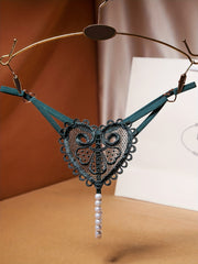 Floral Embroidery Thongs See Through Pearl Massage Panties