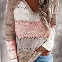 Hooded Knit Sweater with Drawstring Long Sleeve