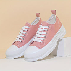 Women's Platform Canvas Shoes Lace Up Low Top Sneakers
