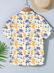 Sweet Flower Graphic Short Sleeve Lapel Shirt For Summer
