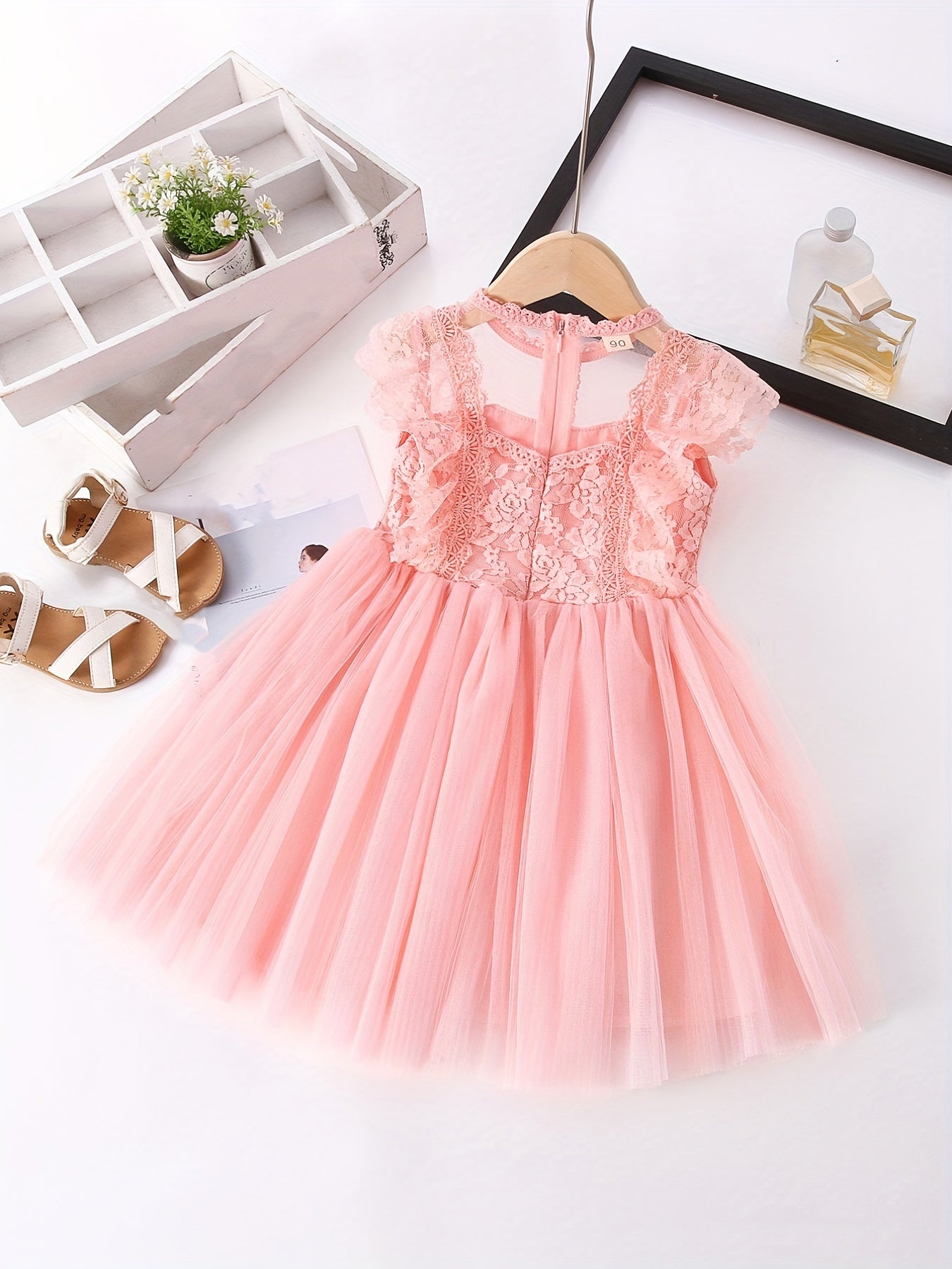 Girls Lace Mesh Princess Dress Sleeveless Tutu Dress