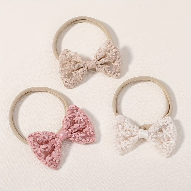 3pcs Street Embroidery Bow Headbands for Baby Girls